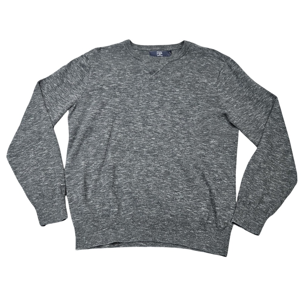 J.Crew Sweater Mens M Gray Marled Cotton V-Stitch Crewneck Casual Minimalist
